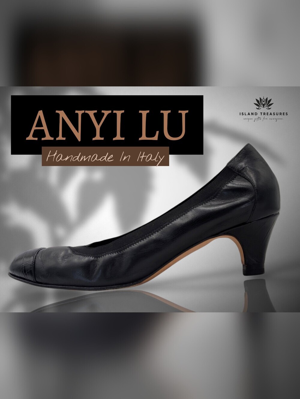 Anyi Lu Sz 8.5 Vintage Handmade In Italy Genuine Black Leather Croc-Embossed Cap